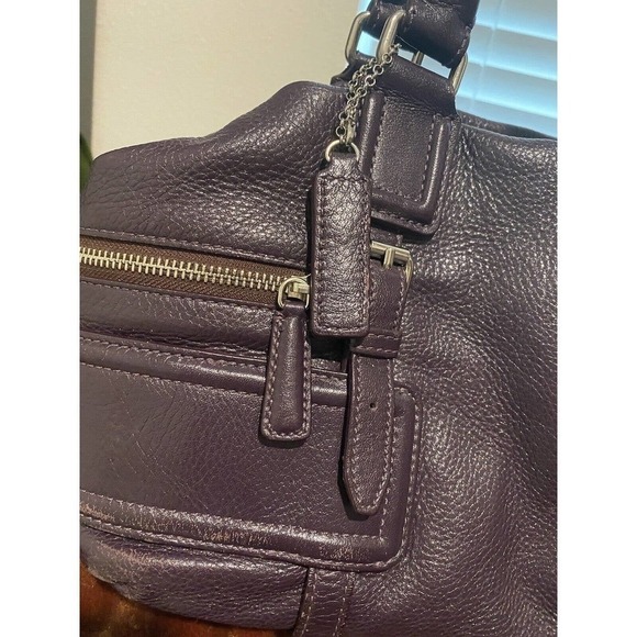 Cole Haan Gramercy Archer Purple Leather Shoulder Bag Handles Crossbody Strap - Picture 11 of 14